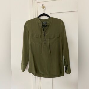 Madewell || Olive Green Lace-Up Silk Top || Size XXS